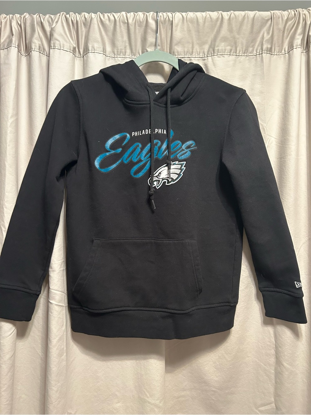 New Era Black Crewneck Sweatshirt with Teal Eagles Script